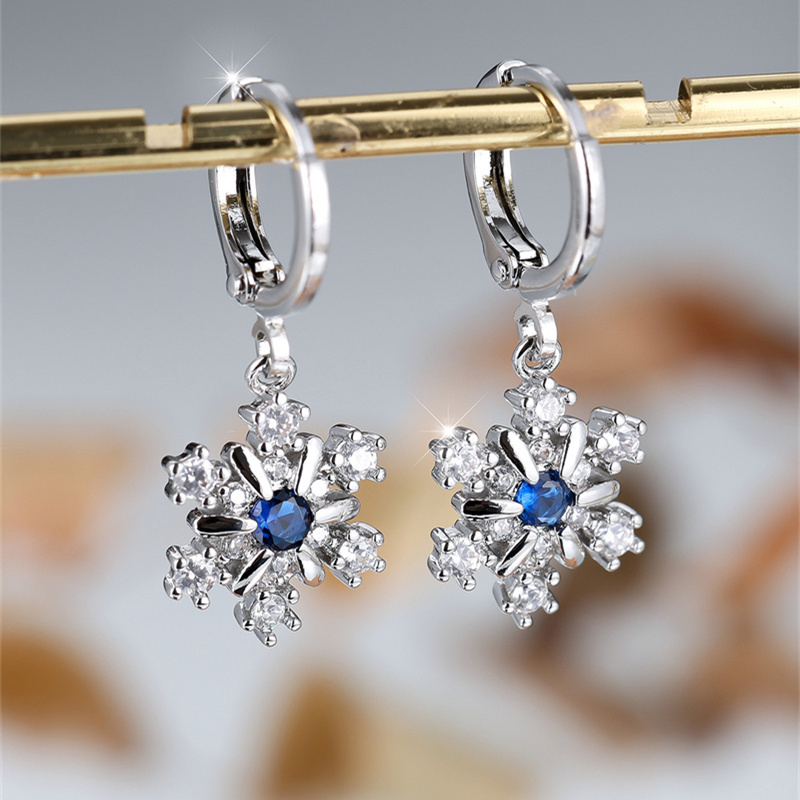 Snowflake Zirconia Drop Earrings for Christmas